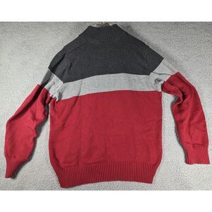 Eddie Bauer Sweater Mens Large Red Black Gray Long Sleeve Pullover Quarter Zip